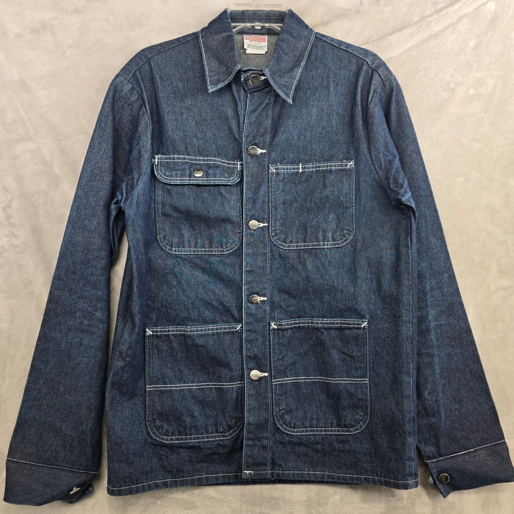 Pointer Brand Indigo Denim Raw Cone White‎ Oak Chore Coat Mens Small  Tall USA